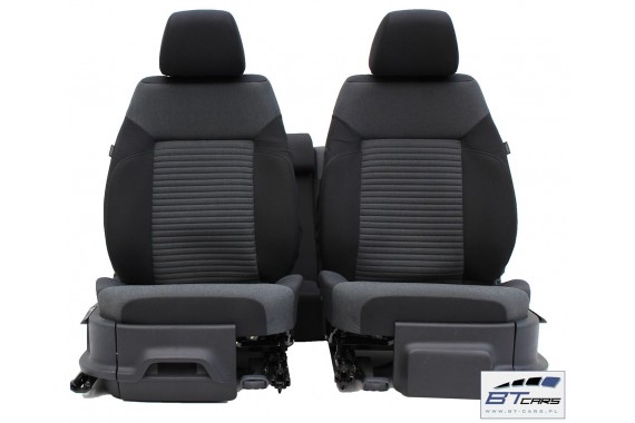 VW POLO FOTELE KOMPLET FOTELI siedzeń siedzenia tapicerka 6R 6R4 6R0 5-drzwiowy welur w kolorze czarno-szarym