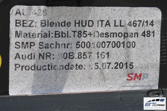 AUDI Q5 ZAŚLEPKA KONSOLI HEAD UP 80B857161 Kolor: 6PS - czarny 80B 857 161 80A 2017-