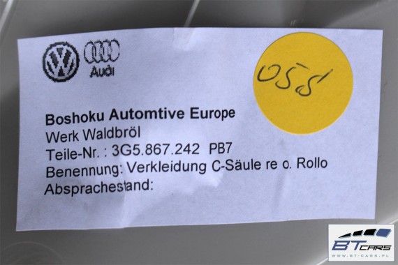 VW PASSAT B8 SEDAN SŁUPEK C POSZYCIE 3G5867241 3G5867242 3G5867241C 3G5867242C górne podsufitki PB7 3G5867241A 3G5867242A