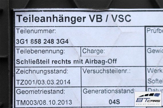 VW PASSAT B8 ZAŚLEPKA KONSOLI 3G0 858 247 , 3G0 858 248 3G0858247 3G0858248 zaślepka wykończenie