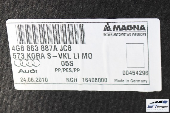 AUDI A7 BOCZKI + DYWAN BAGAŻNIKA 4G8863887A 4G8863888A 4G8863471 4G8863463 BOCZEK TAPICERKA JC8 QC7 brązowy 4G8863887B 4G8863888
