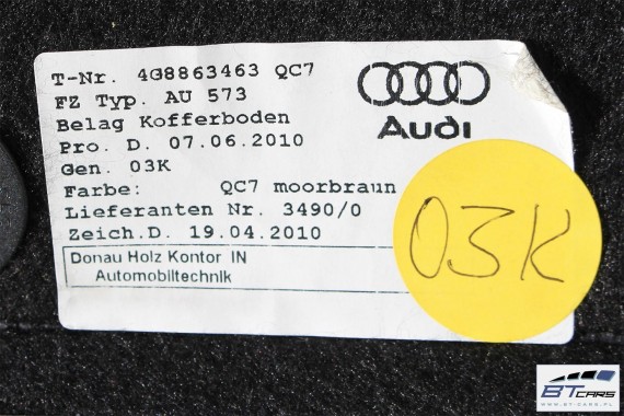 AUDI A7 BOCZKI + DYWAN BAGAŻNIKA 4G8863887A 4G8863888A 4G8863471 4G8863463 BOCZEK TAPICERKA JC8 QC7 brązowy 4G8863887B 4G8863888