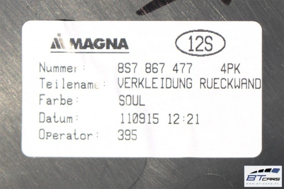 AUDI TT CABRIO FOTELE KOMPLET FOTELI siedzeń siedzenia tapicerka 8S 8S7 2015- skóra czarna