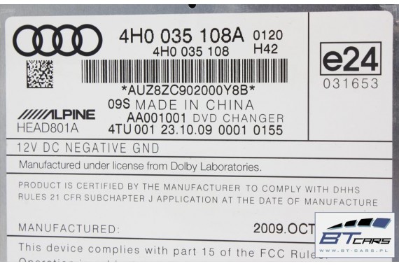 AUDI A8 VW TOUAREG ZMIENIARKA PŁYT DVD 4H0035108A 4H0035108 4H0035108B 4H0035108C 4H0035108D 4H0035108F 4H0035108B 4H0035108A
