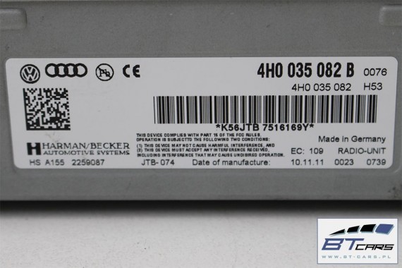 AUDI A8 TUNER RADIO UNIT RADIOUNIT 4H0035082B 4H0035080B CYFROWY ODBIÓR RADIA 4H0 035 082 B 4H0035082B 4H0035080B 4H0035082B 4H