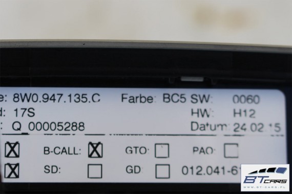 AUDI A4 A5 OŚWIETLENIE LAMPKA PODSUFITKI 8W0947135C 8W0 947 135 C kabiny BC5 - szary tytanowy 8W0947135C 8W0947135C 8W0947135C