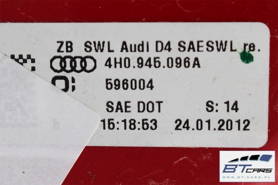AUDI A8 4H D4 LX7U TYŁ ZDERZAK tylny + LAMPY + KLAPA BAGAŻNIKA + lampa Led ledy 4H0 2010-2014 Kolor: szary Oolonggrau 4H0807511