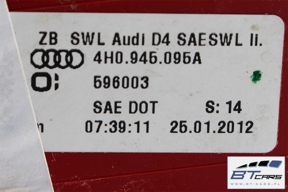 AUDI A8 4H D4 LX7U TYŁ ZDERZAK tylny + LAMPY + KLAPA BAGAŻNIKA + lampa Led ledy 4H0 2010-2014 Kolor: szary Oolonggrau 4H0807511
