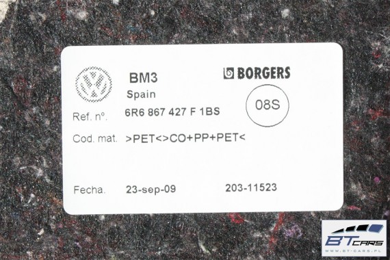 VW POLO BOCZEK DYWAN BAGAŻNIKA TAPICERKA 6R 6C 6R6867427F 6R6867428B 6R6863463D 6R6 867 427 6R6 867 428 6R6 867 427 6R6 867 428