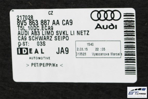AUDI A3 SEDAN PODŁOGA + BOCZEK BAGAŻNIKA 8V5863887T 8V5863888J 8V5863463 boczki tapicerki bagażnik 8V5863471 8V CA9 8V5863887