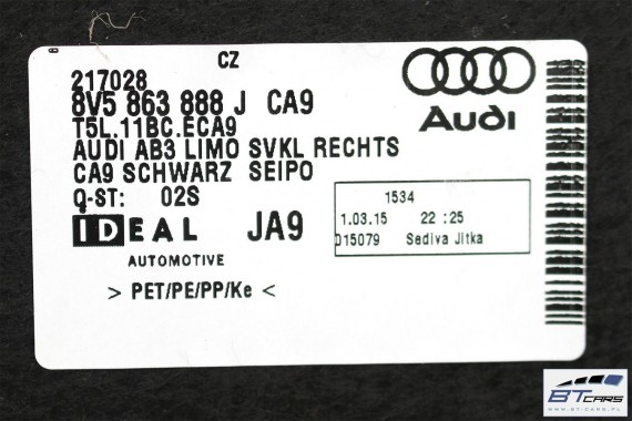 AUDI A3 SEDAN PODŁOGA + BOCZEK BAGAŻNIKA 8V5863887T 8V5863888J 8V5863463 boczki tapicerki bagażnik 8V5863471 8V CA9 8V5863887