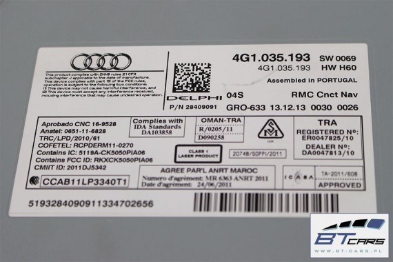 AUDI A6 ZESTAW MMI MONITOR + CZYTNIK + PANEL 4G1035193 4G1919601T 4G1919710E wyświetlacz ekran lcd  4G 4G1035193 4G1919710E