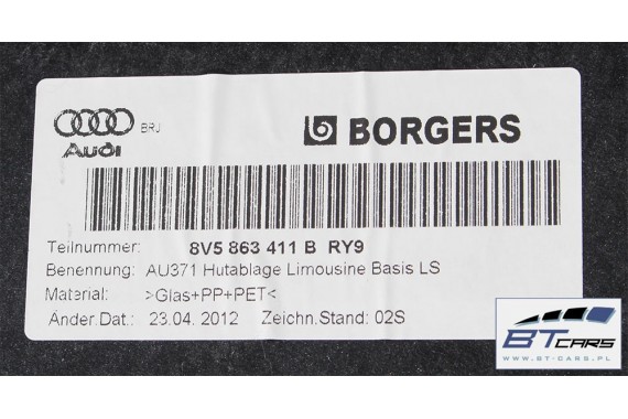 AUDI A3 SEDAN PÓŁKA TYLNA BAGAŻNIKA 8V5863411B Kolor RY9 soul 8V5 863 411 8V5863411B 8V5863411C 8V5863411J 8V5863411H 8V5863411