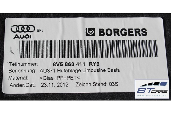 AUDI A3 SEDAN PÓŁKA TYLNA BAGAŻNIKA 8V5863411B Kolor RY9 soul 8V5 863 411 8V5863411B 8V5863411C 8V5863411J 8V5863411H 8V5863411