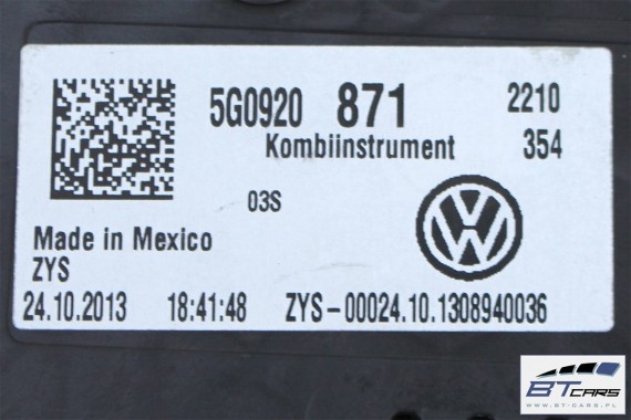 VW GOLF 7 VII ZEGARY LICZNIKI BENZYNA 5G0 920 871 5G0920871 ZEGAR LICZNIK BENZYNOWY WYŚWIETLACZ WIELOFUNKCYJNY COLOUR 5G , 5Q