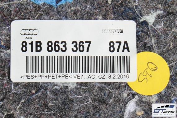 AUDI Q2 WYKŁADZINA DYWAN PODŁOGI 81B863367 81B 863 367 Kolor: 87A czarny soul tapicerka 81B863367 81B863367 81B863367 81B863367
