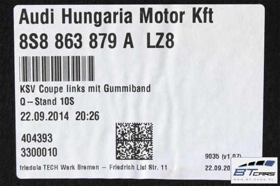 AUDI TT BOCZEK PAS DYWAN BAGAŻNIKA TAPICERKA 8S8863879A 8S886880 8S8861529 8S0863471 8S boczki bagażnik tapicerka 8S0 LZ8 czarny