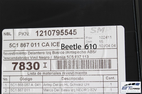 VW THE BEETLE BOCZKI DRZWIOWE BOCZEK TAPICERKA 5C 5C5867043 5C5867044 5C1867011 5C1867012 skóra czarne góra czarna 5C5 867 043