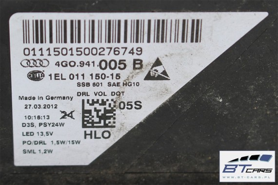 AUDI A6 PRZÓD maska błotniki zderzak przedni lampy błotnik lampa XENON ledy 4G LX7U szary 4G0941005B 4G0941006B 4G0941005B