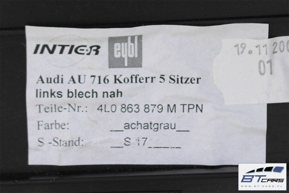 AUDI Q7 BOCZEK + DYWAN + PAS BAGAŻNIKA 4L0863879 4L0863880 4L0863462 4L0864483 boczki bagażnik tapicerka 4L TPN, J49 - szary