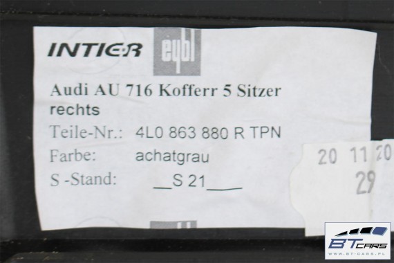 AUDI Q7 BOCZEK + DYWAN + PAS BAGAŻNIKA 4L0863879 4L0863880 4L0863462 4L0864483 boczki bagażnik tapicerka 4L TPN, J49 - szary