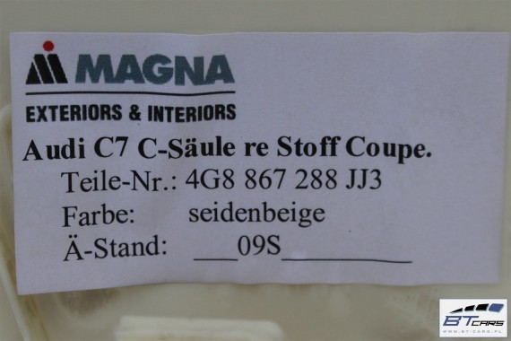 AUDI A7 SŁUPEK C POSZYCIE 4G8867287 4G8867288 JJ3 beżowy SŁUPKA 4G8 867 287 4G8867287 4G8867288 4G8867287 4G8867288 4G8867287