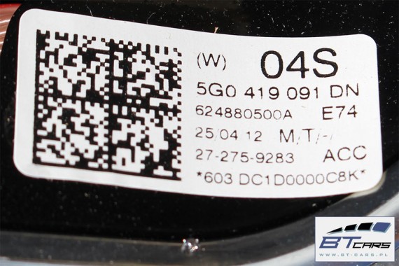 VW GOLF 7 POLO PASSAT B8 KIEROWNICA BIEGI 5G0419091DN 5G0419091GF 5G0 419 091 DN 5G0 419 091 GF Kolor: E74 - czarny