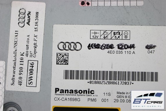 AUDI A4 A5 A6 A8 Q5 ZMIENIARKA CD MP3 4E0910110K 4E0035110A 4E0057110K PŁYT 4E0910110A 4E0910110B 4E0910110C 4E0910110 4E0910110