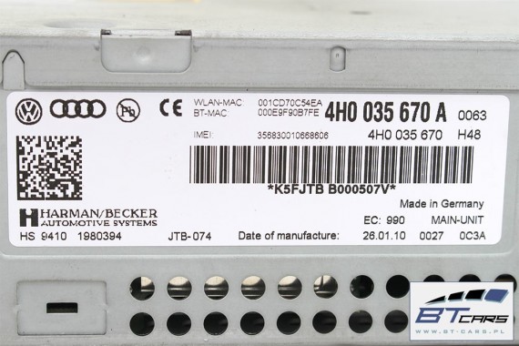 AUDI A8 CZYTNIK MMI 4H0035670A 3G+ DVD SD SIM MID 4H0035670 NAVI 4H0035670 4H0035670A 4H0035670 4H0035670A 4H0035670 4H0035670A