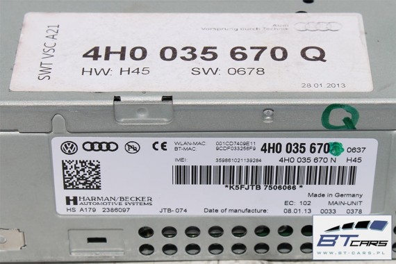 AUDI A8 LIFT CZYTNIK MMI 3G+ DVD SD SIM 4H0035670Q 4H0035670N 4H0 035 670 Q HIGH MID 4H0035670Q 4H0035670N 4H0035670Q 4H0035670N