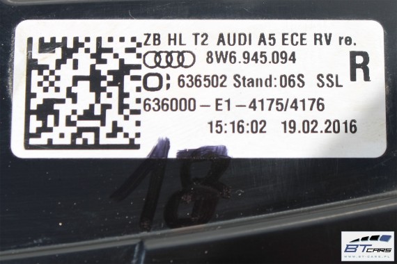 AUDI A5 LAMPY TYLNE LED TYŁ 8W6945091C 8W6945092C 8W6945093 8W6945094 lampa 8W F5 8W6945091R 8W6945092R 8W6945093S 8W6945094S