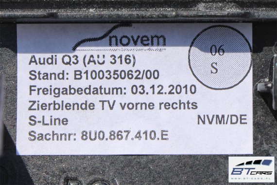 AUDI Q3 S-LINE LISTWY OZDOBNE LISTWA DEKOR DEKORY WYKOŃCZENIE TAPICERKA 8U1853190 8U0867409E 8U0867410E 8U0867419E 8U0867420E 8U