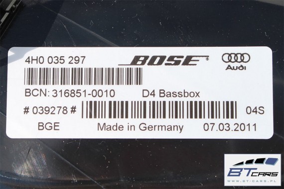 AUDI A8 GŁOŚNIKI GŁOŚNIK + WZMACNIACZ 4G0035223B BOSE 4H0035397 4H0035399B 4H0035399C 4H0035402A 4H0035297 4H0035411A 4G0035223