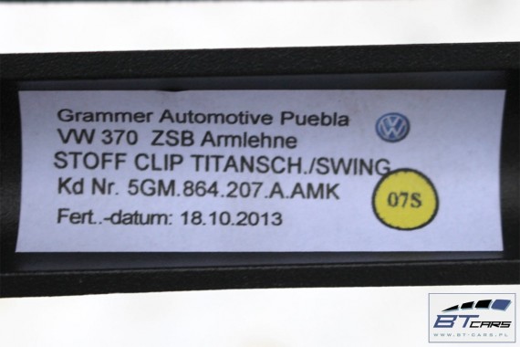 VW GOLF 7 VII PODŁOKIETNIK TAPICERKA 5GM864207A 5GM 864 207 A 5G Kolor: AMK - titanschwarz / swing