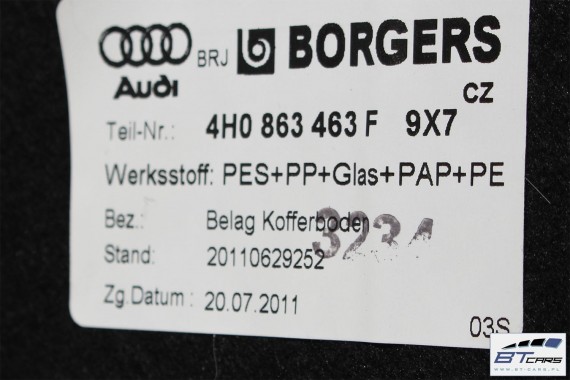 AUDI A8 BOCZEK DYWAN BAGAŻNIKA TAPICERKA 4H0863879Q 4H0863880H 4H0863471 4H0863463F 4H D4 boczki bagażnik tapicerka