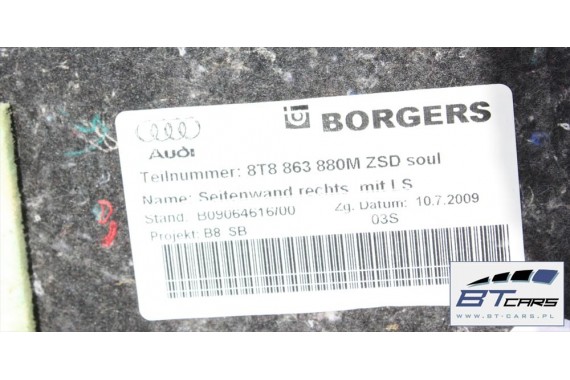 AUDI A5 SPORTBACK BOCZEK DYWAN BAGAŻNIKA 8T8864483 8T8861529A 8T0863463 8T8863879 8T8863880 boczki bagażnik tapicerka 8T