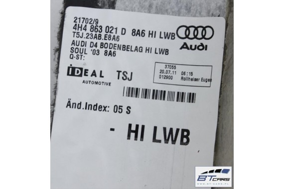 AUDI A8 LONG DYWAN PODŁOGI WYKŁADZINA TAPICERKA 4H4863021D  4H4 863 021 D d4 4H 4H0 2010-2017  4H1863709B 4H1863710