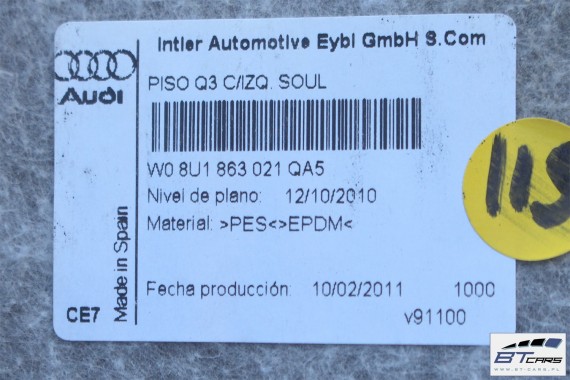 AUDI Q3 DYWAN PODŁOGI 8U1863021  8U1 863 021 Kolor: 'QA5' - czarny (soul) wykładzina podłoga tapicerka