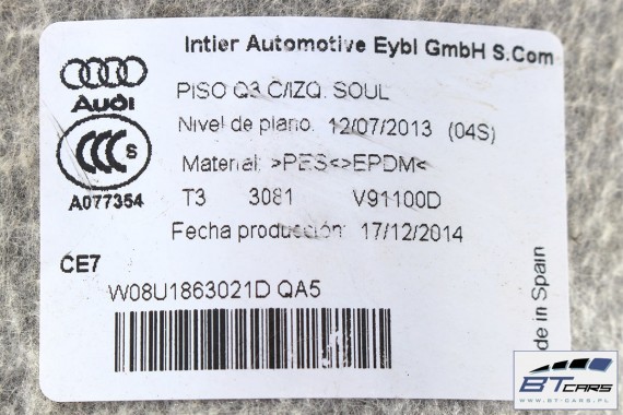 AUDI Q3 DYWAN WYKŁADZINA PODŁOGI 8U1863021D QA5 - czarny  8U1 863 021 D 8U