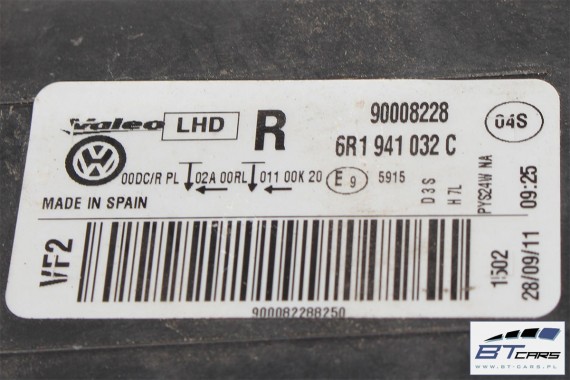 VW POLO PRZÓD maska błotniki zderzak pas przedni lampa Xenon LED 6R Kolor LB9A biel candy lampy wzmocnienie 6R1941031C 6R1941032