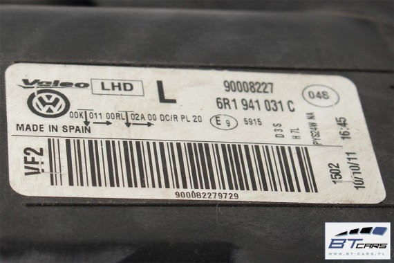 VW POLO PRZÓD maska błotniki zderzak pas przedni lampa Xenon LED 6R Kolor LB9A biel candy lampy wzmocnienie 6R1941031C 6R1941032