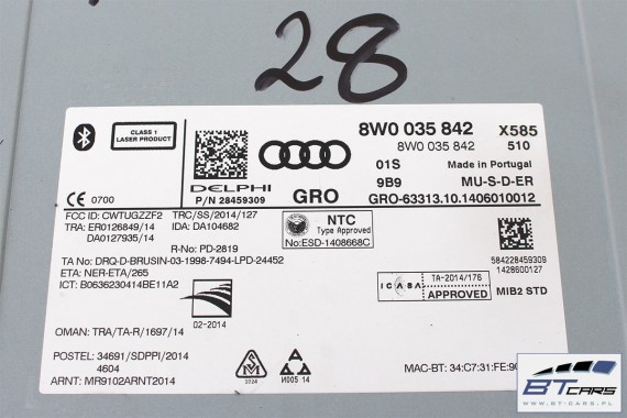 AUDI A4 CZYTNIK MMI 8W0035842 3G+ MIB 2 8W003584  (Gen2) KARTY SD multimedia STEROWNIK CENTRALNY 8W0 035 842 8W0035842 8W0035842