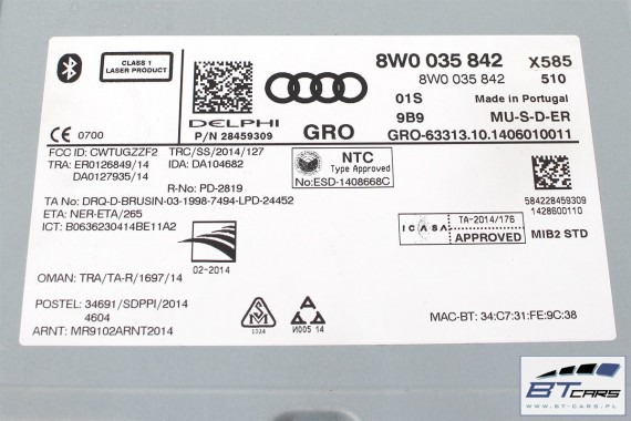 AUDI A4 CZYTNIK MMI 8W0035842 3G+ MIB 2 8W003584  (Gen2) KARTY SD multimedia STEROWNIK CENTRALNY 8W0 035 842 8W0035842 8W0035842