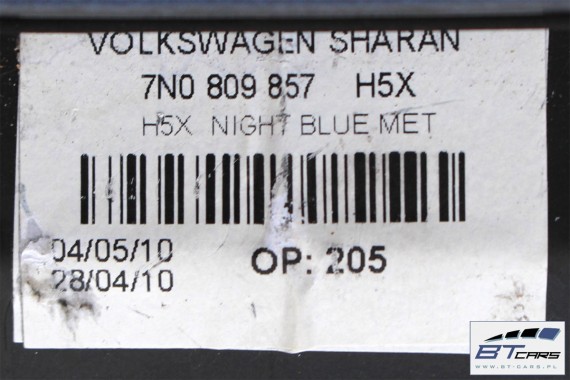 VW SHARAN KLAPAK WLEWU PALIWA + KOREK LH5X 7N 7N0809857 7N0 809 857 LH5X - niebieski (night blue metallic)