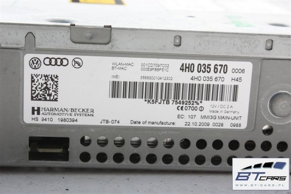 AUDI A8 CZYTNIK MMI NAVI DVD SD SIM 3G+ 4H0035670 4H0035670A 4H0 035 670 8R0060884R 4H0035670 4H0035670A 4H0035670 4H0035670A