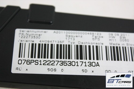 AUDI A8 LAMPKA OŚWIETLENIE PODSUFITKI 4H0947135F 4H0 951 177 TAPICERKA 4H D4 6PS - czarny (soul) 4H0947135F 4H0947135F 4H0947135