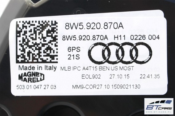 AUDI A4 ZEGARY LICZNIKI BENZYNA 8W5920870A 8W5 920 870 A ZEGAR LICZNIK BENZYNOWY WYŚWIETLACZ WIELOFUNKCYJNY TOP 8W 2015-