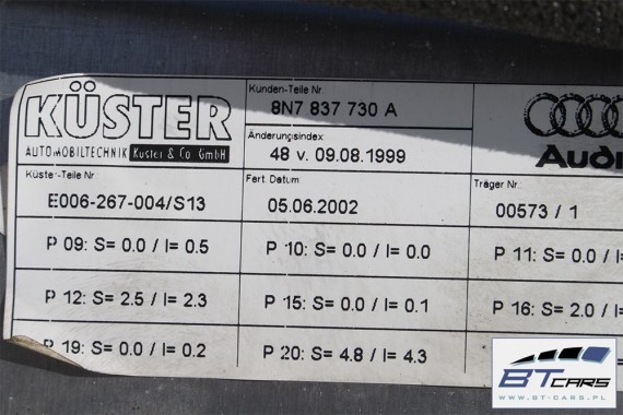 AUDI TT DRZWI PRAWE STRONA PRAWA LZ5J 8N 1998-2006 Kolor: LZ5J - niebieski moro (efekt perłowy)