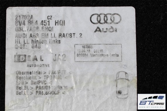 AUDI A3 DYWANIKI PODŁOGI S-LINE 8V1863691 8V4864451 8V4864452 8V wycieraczki HQI czarny 8V1863691C 8V1863435 8V1863436 8V1863691