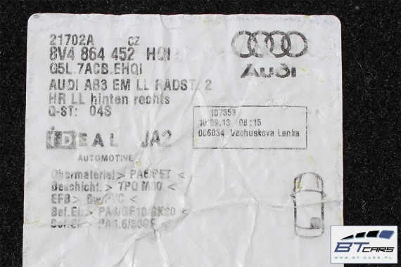 AUDI A3 DYWANIKI PODŁOGI S-LINE 8V1863691 8V4864451 8V4864452 8V wycieraczki HQI czarny 8V1863691C 8V1863435 8V1863436 8V1863691